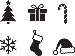 Festive Christmas Icons Tree Gift Candy Cane Snowflake Stocking Santa Hat