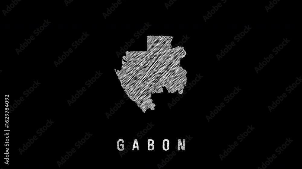 Poster gabon map appearing with scribble effect on black background