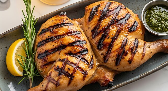 Delicious Grilled Spatchcock Chicken with Lemon and Rosemary Ready to Serve Dinner