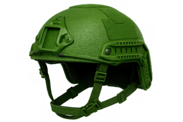 Modern military helmet offering head protection, isolated on transparent background, ensuring safety and combat readiness