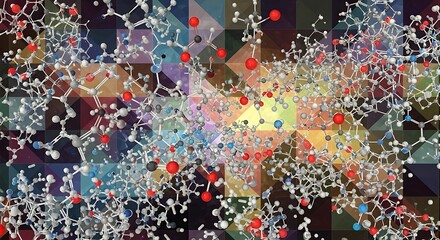 Complex molecular structures displayed on a patterned backdrop.