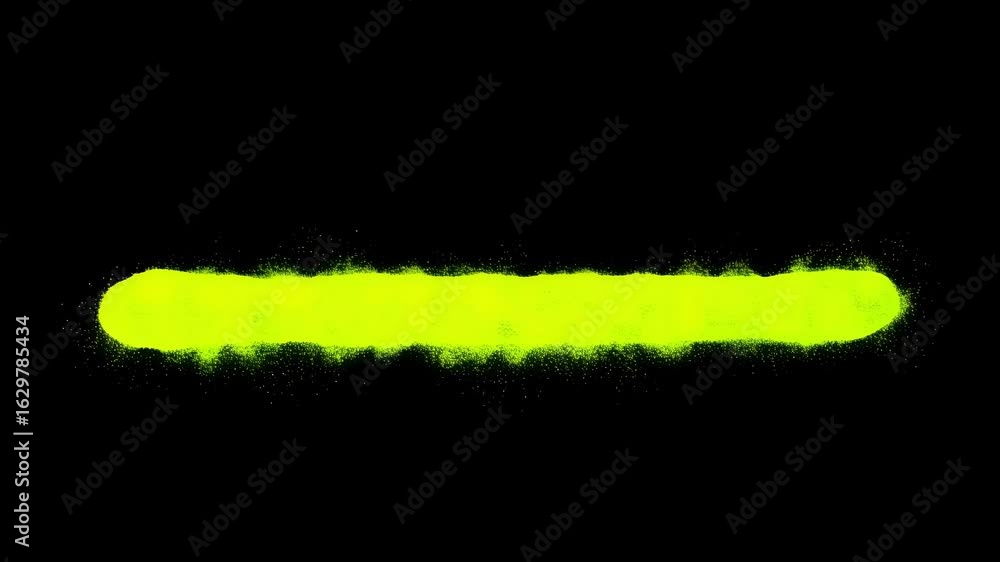 Poster animated green glowing line with sparkling particles dispersing against a dark background