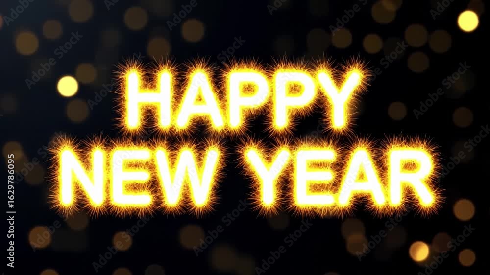 Poster sparkling golden happy new year text against glittering bokeh background