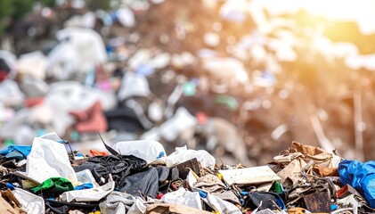 A chaotic pile of assorted garbage, including crumpled papers, plastic bottles, food wrappers, and discarded items, creating an unkempt urban scene.