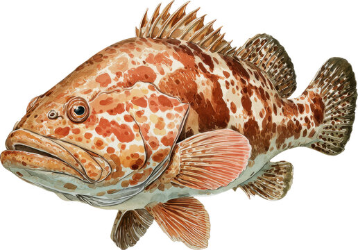 Illustration of a colorful grouper fish with detailed scales and fins