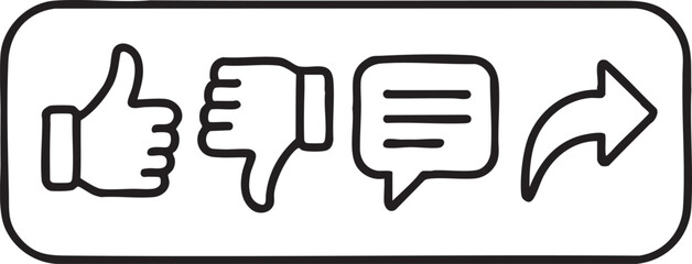 Fototapeta premium Icons Hand Drawn Social Media Doodle Set - like, dislike, comment, share, feedback