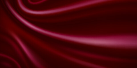 Luxury burgundy silk fabric with velvet texture and elegant flowing waves. Rich crimson material draped for fashion or interior design. Smooth satin surface with deep red color and soft shadows.