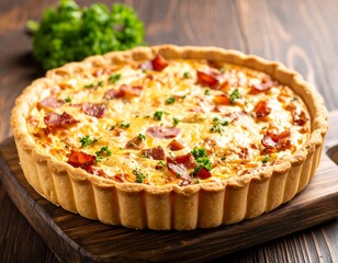 Baked savory quiche with bacon and cheese