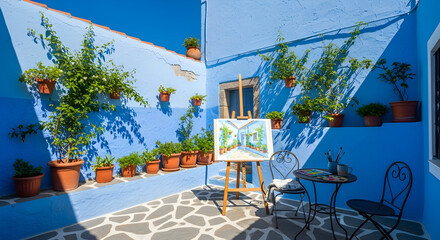 "Outdoor Art Station with Easel, Canvas, and Trees for Painting, Art Class, or Creative