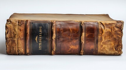 Antique leather-bound book with aged cover and weathered spine