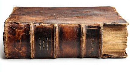 Antique Leather Bound Book with Worn Cover and Yellowed Pages