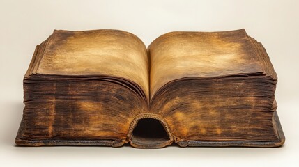 Antique Open Book with Aged Pages on Light Background