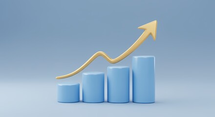 Blue Bar Chart with Golden Fluctuating Growth Curve