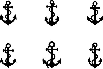 Naklejka premium Classic Nautical Anchor Silhouettes Set