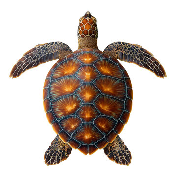 Stunning sea turtle with intricate shell pattern swims gracefully in the ocean
