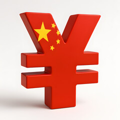 Obraz premium A vibrant 3D red yuan symbol icon represents Chinese financial markets, wealth, and banking. The design inspired by Chinese National Flag.