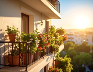 Naklejka premium Balcony garden at sunset