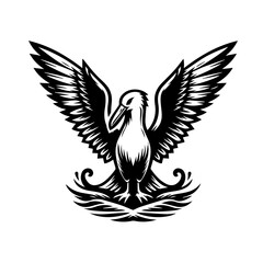 Obraz premium Stylized black and white bird with wings spread