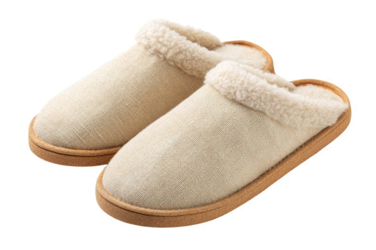 Beige, soft, slipper pair,  fleece lining, comfy
