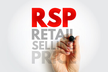 RSP Retail Selling Price - the final price that a good is sold to customers for, acronym text...