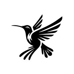 Obraz premium Black hummingbird silhouette isolated on white background