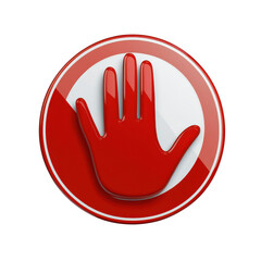Obraz premium Red hand stop sign, a universal symbol for prohibition, restriction on transparent background