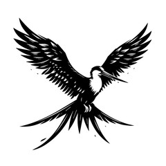 Obraz premium Black bird with spread wings isolated on white background