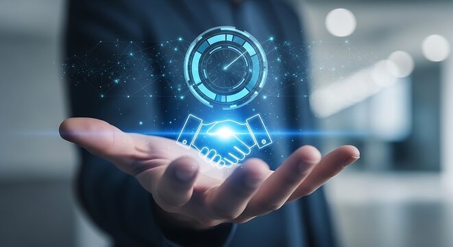 A Person Holding a Clock and a Handshake in the Palm of Their Hand