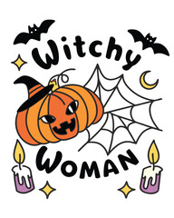 Halloween Typogoraphy,  Vibrant halloween typography design with spooky quotes and colorful accents on a transparent background