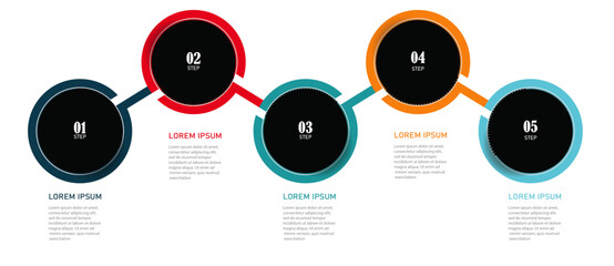 Modern 3D infographic template with icons and dotted circular path showing 5 steps for business planning and data visualization purposes