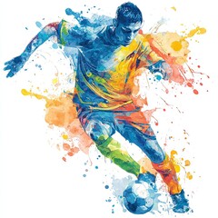 Obraz premium Soccer player illustrated in abstract digital painting with colorful splashes and expressive form. The composition blends sport and art in an energetic visual.