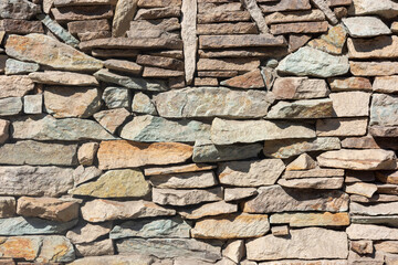 A detailed shot of a stone wall, featuring a rustic and weathered surface with texture.