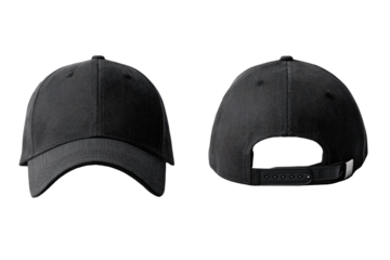 Dark gray baseball cap, front and back views
