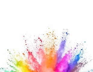 A vibrant explosion of colorful powders bursts against a pristine white background, creating a stunning visual display of swirling hues and dynamic movement.