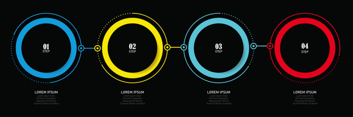 Infographic circle with icons – 4-step dotted line business visualization for workflow, tech, and marketing use