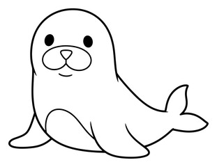 Fototapeta premium Cute Cartoon Seal Outline Illustration