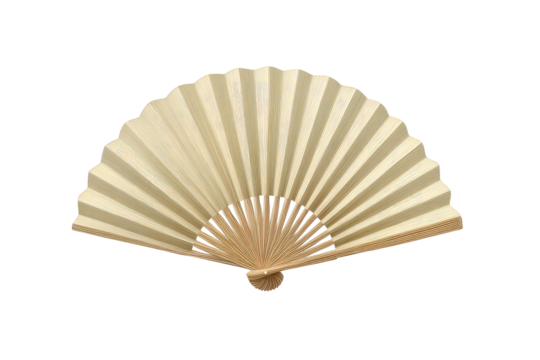 Cream-colored folding fan with light brown handle