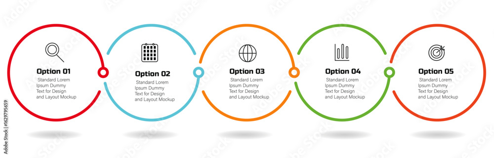 Poster circular line infographic with icons – 5-step business data visualization circle for digital marketi