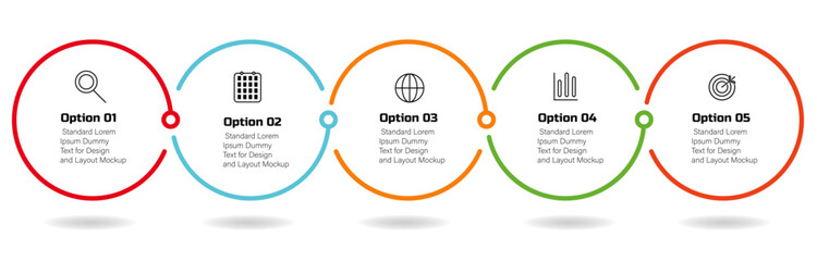 circular line infographic with icons – 5-step business data visualization circle for digital marketing, process flow, and tech presentation