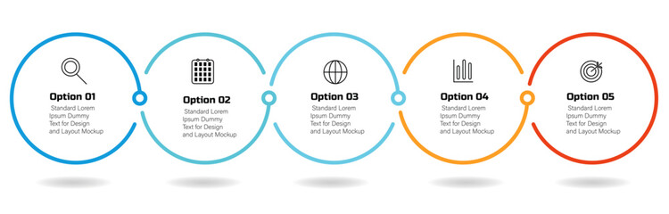 Creative infographic design – 5-step business circle in radial line format for data presentation, marketing, and tech diagrams