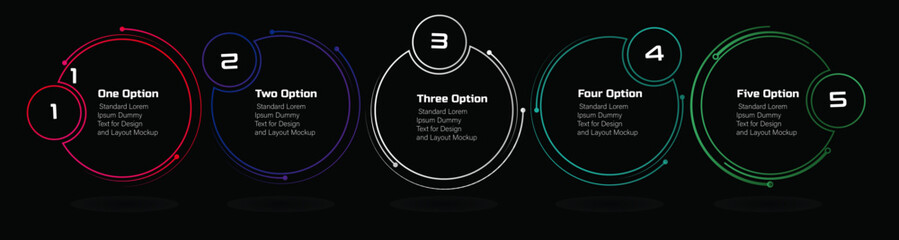 5-step radial infographic – Circular business layout for data visualization, marketing strategy, process flow, and digital design