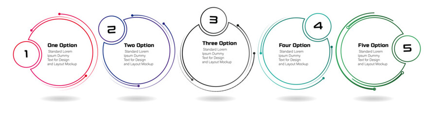 Business infographic template – Radial line 5-step circle design for data presentation, digital marketing, and technology process
