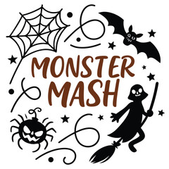 Halloween Typogoraphy,  Vibrant halloween typography design featuring spooky quotes and colorful elements on a transparent background