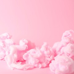 Fluffy, pastel-colored cotton candy swirls against a vibrant pink background, creating a whimsical and sweet atmosphere perfect for fun fairs or celebrations.