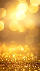 A shimmering gold glitter background sparkles with warm bokeh lights, creating a festive and enchanting atmosphere perfect for celebrations or events.