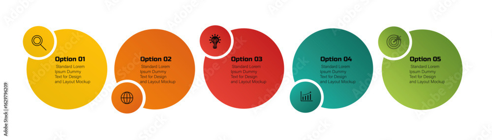 Poster modern vector infographic – 5-step circle timeline for business data presentation, process flow, dig