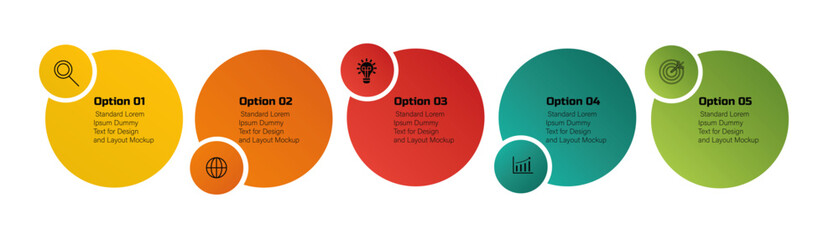 Modern vector infographic – 5-step circle timeline for business data presentation, process flow, digital marketing, and technology