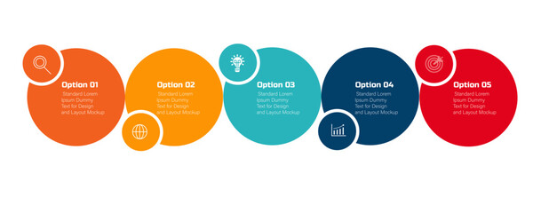 Timeline infographic design with 5 circular steps – Business data visualization for modern template, technology, digital marketing, process, and data presentation