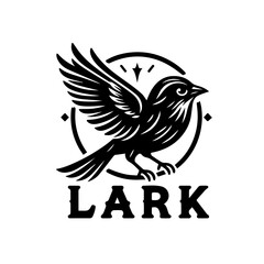 Fototapeta premium Black and white lark bird logo with text isolated
