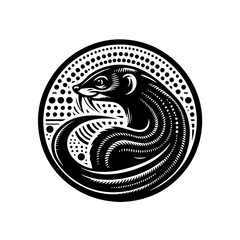 Obraz premium Stylized black and white ferret illustration in a circle